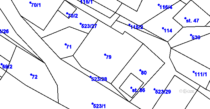 Parcela st. 79 v KÚ Helvíkov, Katastrální mapa