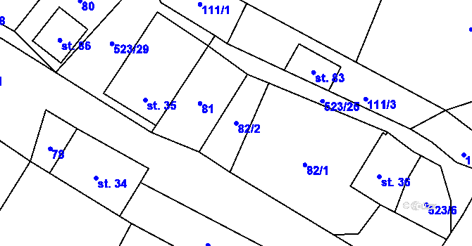 Parcela st. 82/2 v KÚ Helvíkov, Katastrální mapa