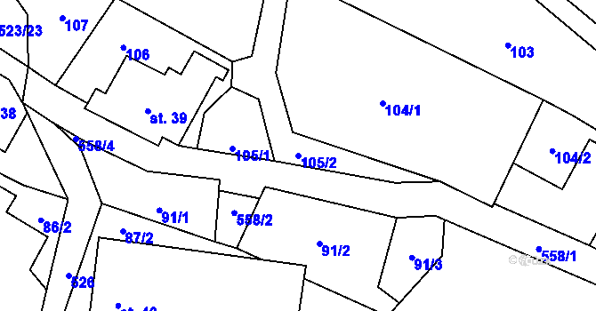 Parcela st. 105/2 v KÚ Helvíkov, Katastrální mapa