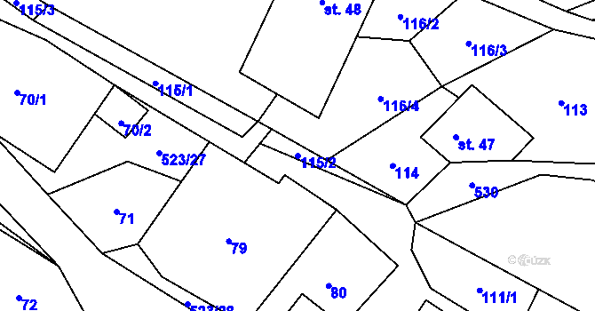Parcela st. 115/2 v KÚ Helvíkov, Katastrální mapa