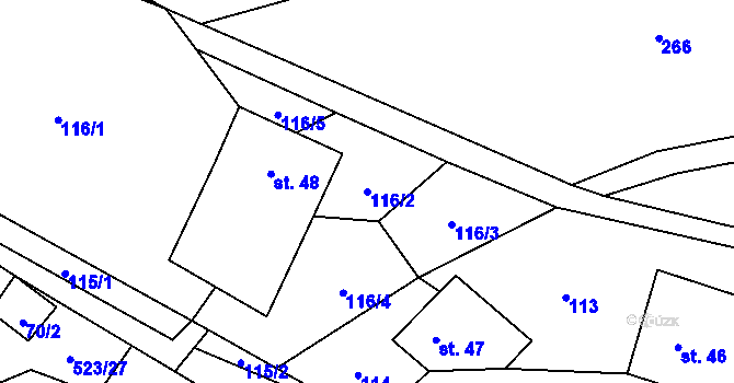 Parcela st. 116/2 v KÚ Helvíkov, Katastrální mapa