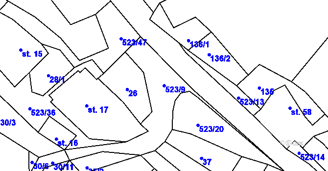 Parcela st. 523/9 v KÚ Helvíkov, Katastrální mapa