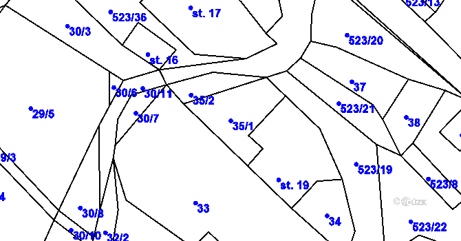 Parcela st. 35/1 v KÚ Helvíkov, Katastrální mapa