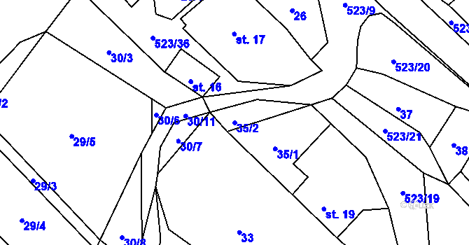 Parcela st. 35/2 v KÚ Helvíkov, Katastrální mapa