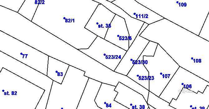 Parcela st. 523/24 v KÚ Helvíkov, Katastrální mapa