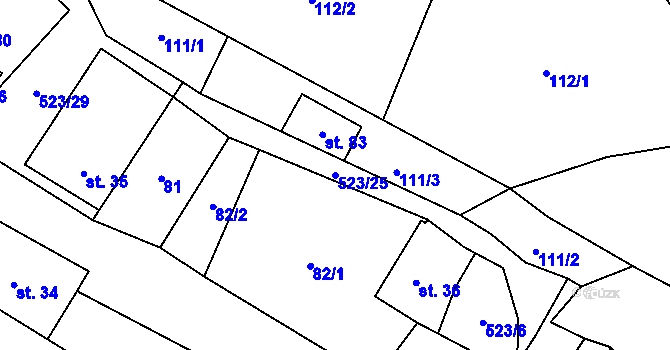 Parcela st. 523/25 v KÚ Helvíkov, Katastrální mapa
