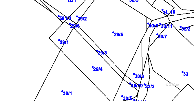 Parcela st. 29/3 v KÚ Helvíkov, Katastrální mapa