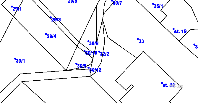 Parcela st. 32/2 v KÚ Helvíkov, Katastrální mapa