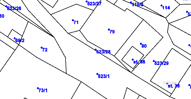 Parcela st. 523/28 v KÚ Helvíkov, Katastrální mapa