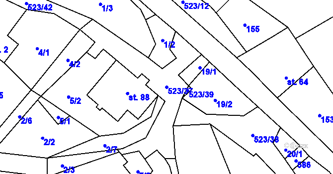 Parcela st. 523/37 v KÚ Helvíkov, Katastrální mapa