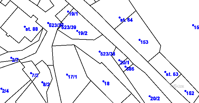 Parcela st. 523/38 v KÚ Helvíkov, Katastrální mapa