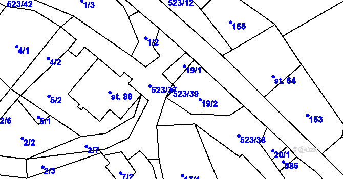 Parcela st. 523/39 v KÚ Helvíkov, Katastrální mapa