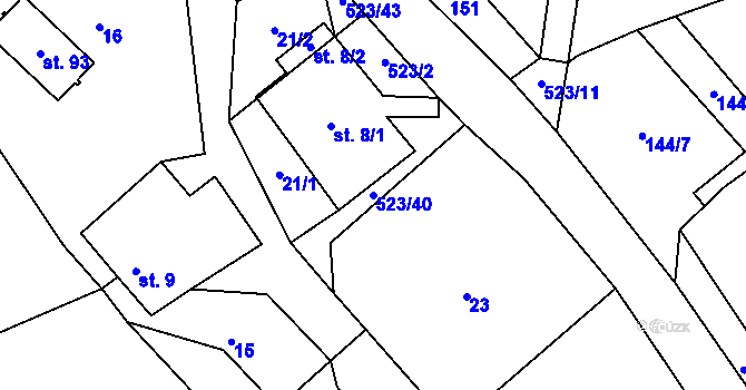Parcela st. 523/40 v KÚ Helvíkov, Katastrální mapa