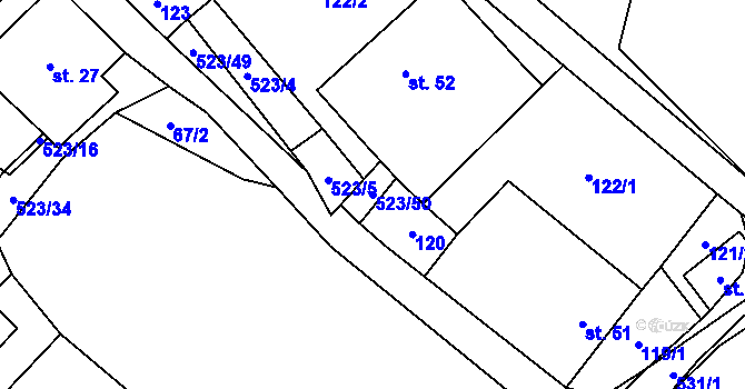 Parcela st. 523/50 v KÚ Helvíkov, Katastrální mapa
