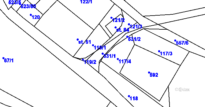 Parcela st. 531/1 v KÚ Helvíkov, Katastrální mapa
