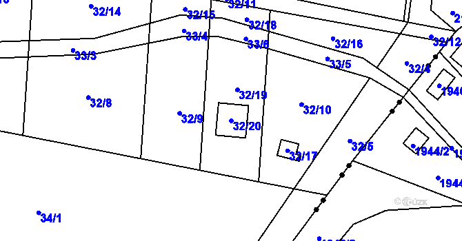 Parcela st. 32/20 v KÚ Antošovice, Katastrální mapa