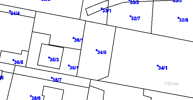 Parcela st. 34/5 v KÚ Antošovice, Katastrální mapa