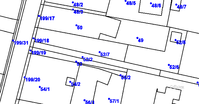 Parcela st. 52/7 v KÚ Antošovice, Katastrální mapa