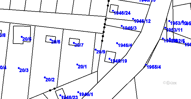 Parcela st. 20/9 v KÚ Antošovice, Katastrální mapa