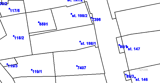 Parcela st. 198/1 v KÚ Archlebov, Katastrální mapa