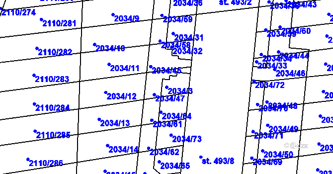 Parcela st. 2034/3 v KÚ Archlebov, Katastrální mapa