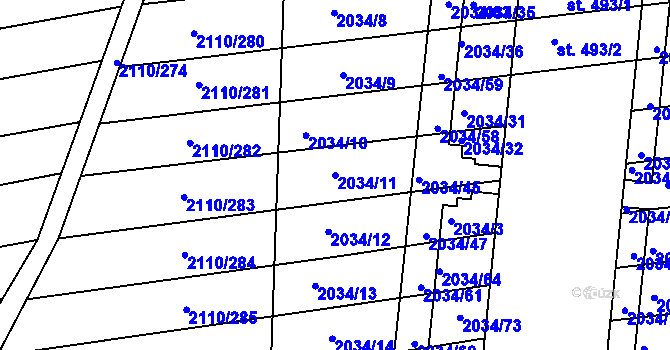 Parcela st. 2034/11 v KÚ Archlebov, Katastrální mapa