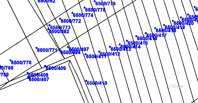 Parcela st. 6500/412 v KÚ Archlebov, Katastrální mapa