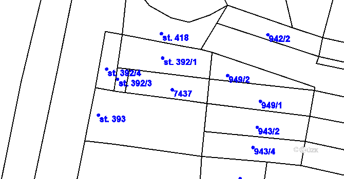 Parcela st. 7437 v KÚ Archlebov, Katastrální mapa