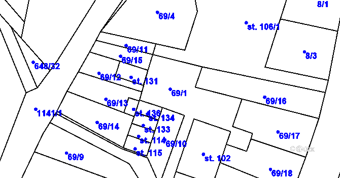 Parcela st. 69/1 v KÚ Arnolec, Katastrální mapa