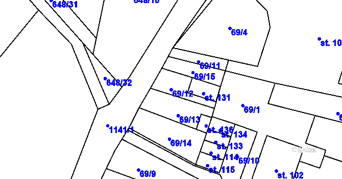 Parcela st. 69/12 v KÚ Arnolec, Katastrální mapa