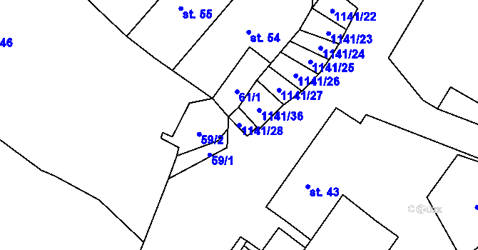 Parcela st. 1141/28 v KÚ Arnolec, Katastrální mapa