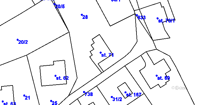 Parcela st. 71 v KÚ Bynovec, Katastrální mapa