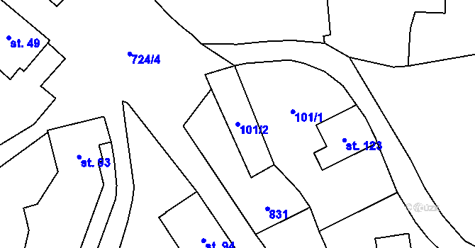 Parcela st. 101/2 v KÚ Bynovec, Katastrální mapa