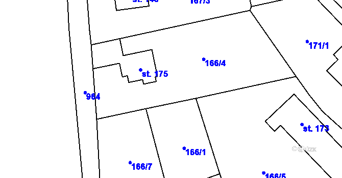 Parcela st. 166/3 v KÚ Bynovec, Katastrální mapa