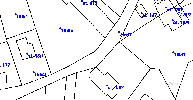 Parcela st. 166/11 v KÚ Bynovec, Katastrální mapa
