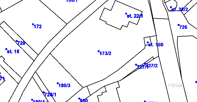 Parcela st. 173/2 v KÚ Bynovec, Katastrální mapa