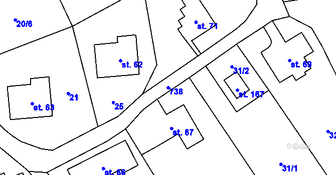 Parcela st. 738 v KÚ Bynovec, Katastrální mapa