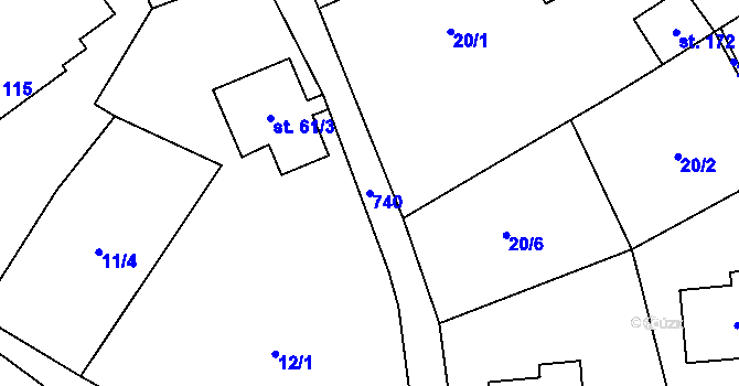 Parcela st. 740 v KÚ Bynovec, Katastrální mapa