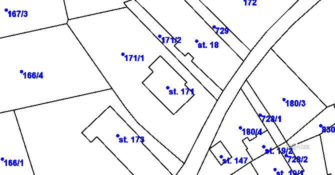 Parcela st. 171 v KÚ Bynovec, Katastrální mapa