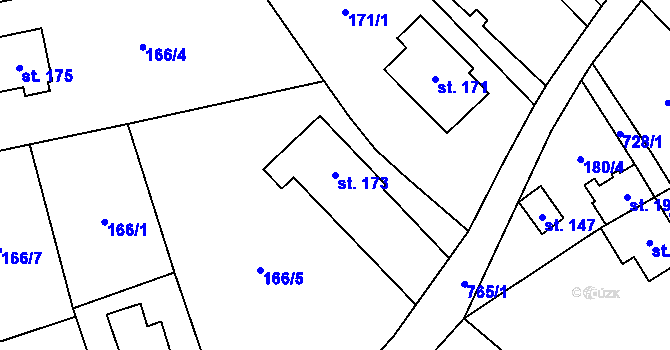 Parcela st. 173 v KÚ Bynovec, Katastrální mapa