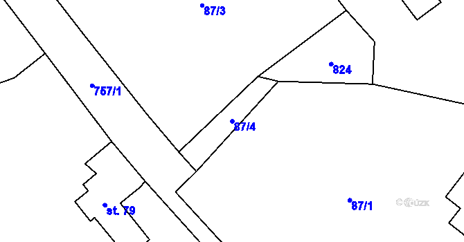 Parcela st. 87/4 v KÚ Bynovec, Katastrální mapa