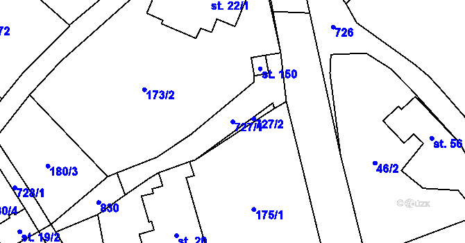 Parcela st. 727/1 v KÚ Bynovec, Katastrální mapa
