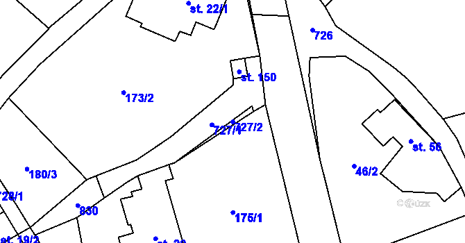 Parcela st. 727/2 v KÚ Bynovec, Katastrální mapa