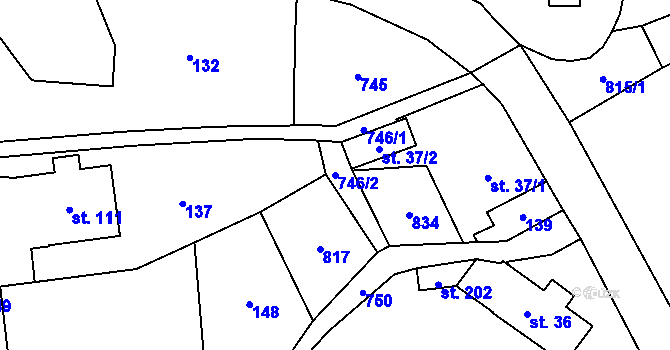 Parcela st. 746/2 v KÚ Bynovec, Katastrální mapa