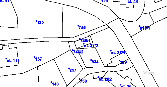 Parcela st. 37/2 v KÚ Bynovec, Katastrální mapa