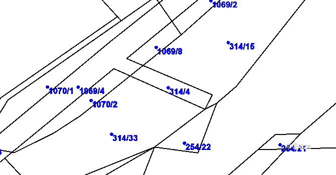 Parcela st. 314/4 v KÚ Arnoštovice, Katastrální mapa