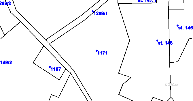 Parcela st. 1171 v KÚ Arnoštovice, Katastrální mapa