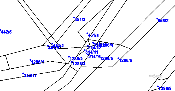 Parcela st. 314/12 v KÚ Arnoštovice, Katastrální mapa