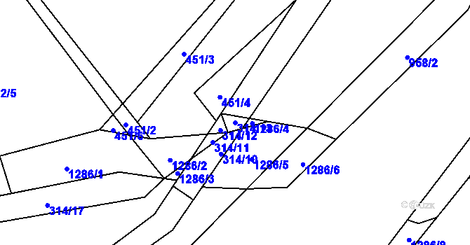 Parcela st. 314/13 v KÚ Arnoštovice, Katastrální mapa