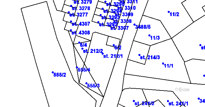 Parcela st. 212/1 v KÚ Aš, Katastrální mapa